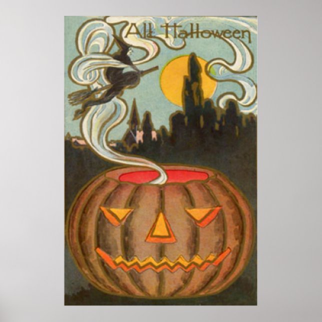 Pumpa Jack O Lantern Häxa Fullmåne Poster (Framsidan)