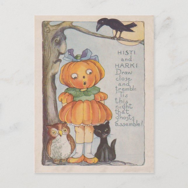 Pumpa Jack O Lantern Kråka Svart Katt Uggla Vykort (Framsida)