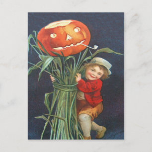 Pumpa Jack O Lantern Majsstav Pojke Vykort