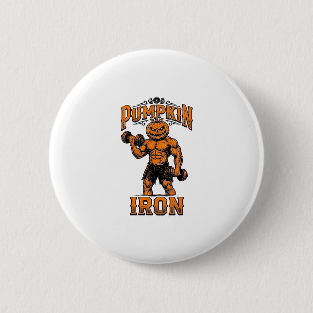 Pumpa Järn Vintage Bodybuilder Halloween Design_ Knapp (Framsida)