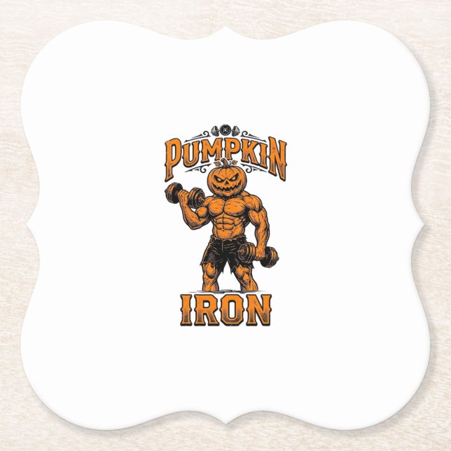 Pumpa Järn Vintage Bodybuilder Halloween Design_ Underlägg Papper (Framsida)
