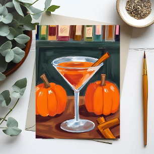 Pumpa-Kanel-Martini Höst Vattenfärg Vykort