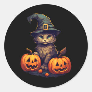 Pumpa Katt Halloween Svart Katt Herr Kostym Flicko Runt Klistermärke
