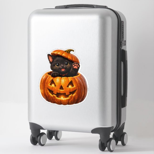 Pumpa katt nyckfull glad Halloween vinyl dekal (Resväska)