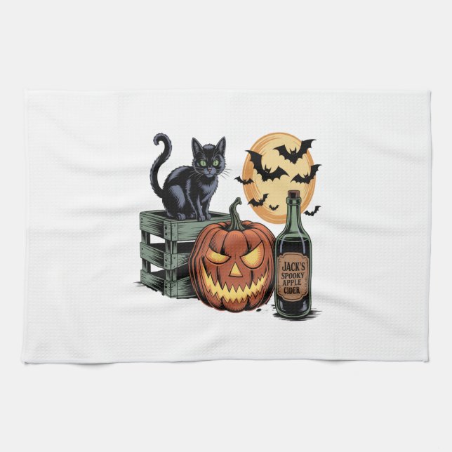 Pumpa Katt Öl Halloween Kökshandduk (Horisontell)
