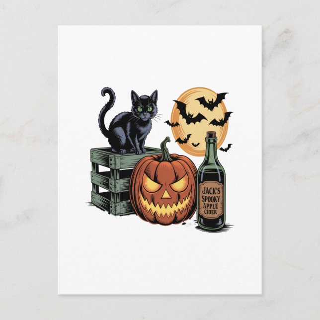 Pumpa Katt Öl Halloween Vykort (Framsida)