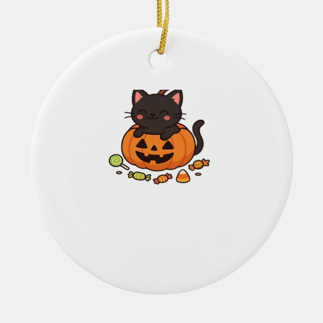 Pumpa Kitty-parad Grundläggande T-shirt Julgransprydnad Keramik (Framsidan)