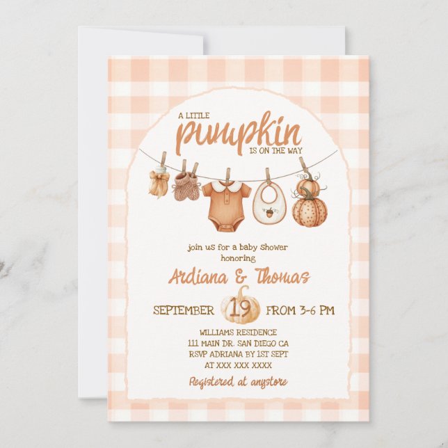 Pumpa Klädstreck Rustik Baby Shower  Inbjudningar (Framsida)