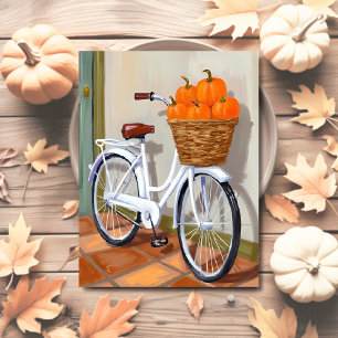 Pumpa Korg Cykel Höst Akvarell Helg Vykort