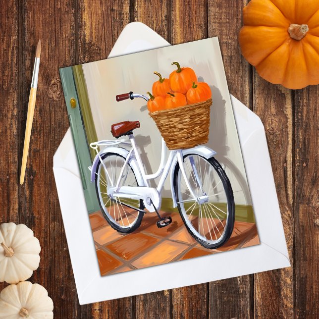 Pumpa Korg Cykel Höst Akvarell Julkort (Skapare uppladdad)