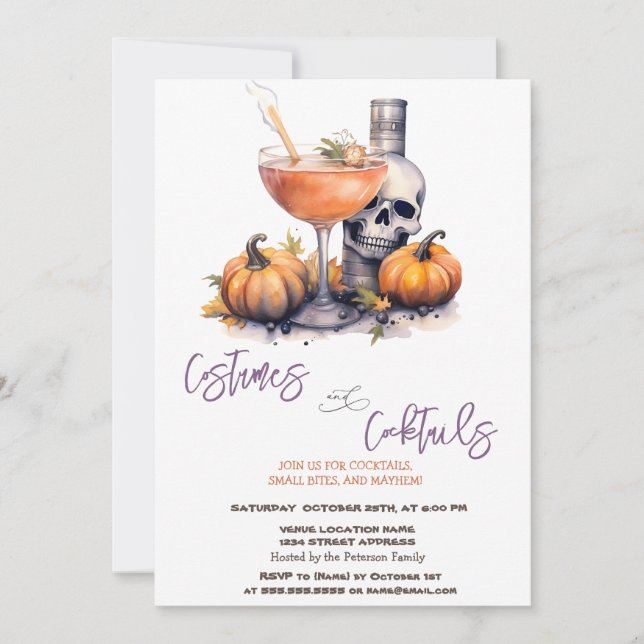 Pumpa kostymer & Cocktail Halloween Inbjudningar (Framsida)