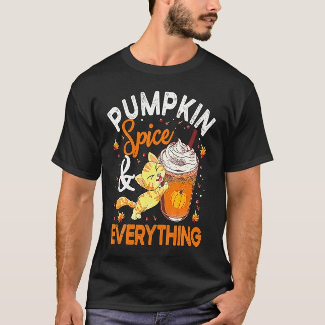 Pumpa Krydda Allt Katt Söt Höst Fall T Shirt (Framsida)