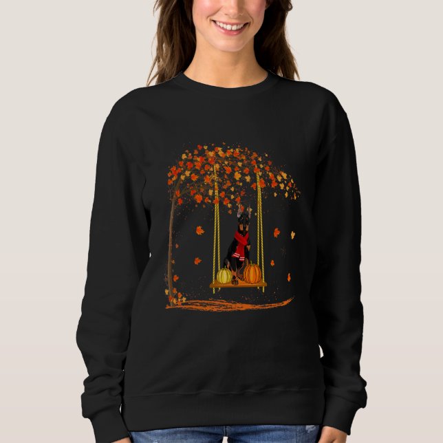 Pumpa Krydda Höst Dobermann Hund Tacksgiving Karta T Shirt (Framsida)