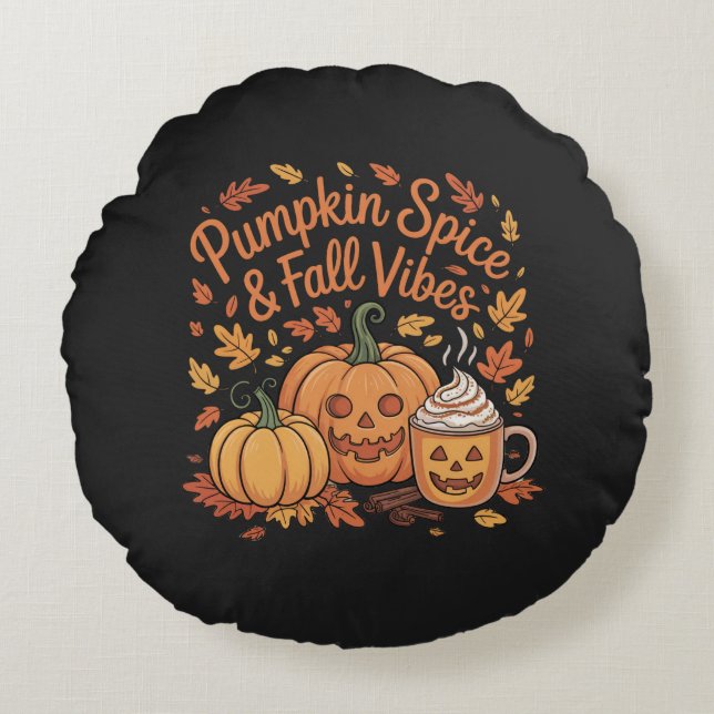 Pumpa Krydda & Höststämning Rund Kudde (Framsidan)
