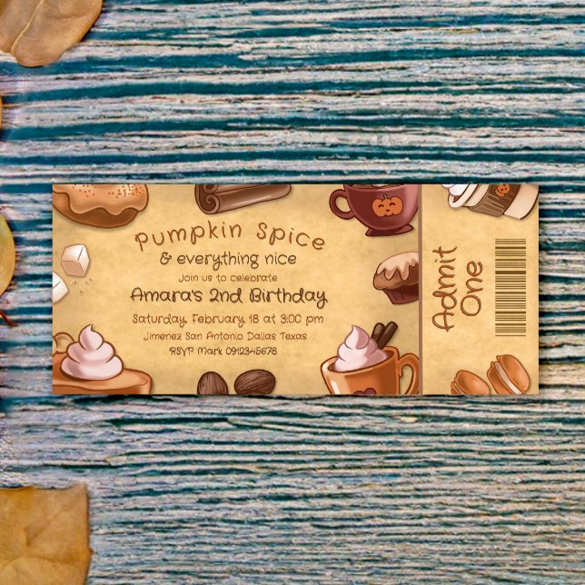 Pumpa Krydda och Allt Gott Biljett Inbjudningar (Pumpkin Spice and Everything Nice Ticket Invitation)