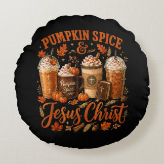 Pumpa Krydda Och Jesus Kristus Kristna Höst Rund Kudde
