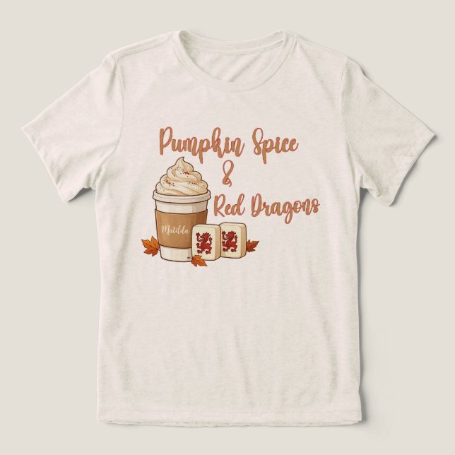 Pumpa Krydda och Röda Drakar Mahjong Höst T Shirt (Design Framsida)