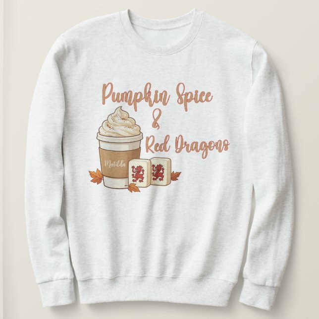 Pumpa Krydda och Röda Drakar Mahjong Höst T Shirt (Design framsida)