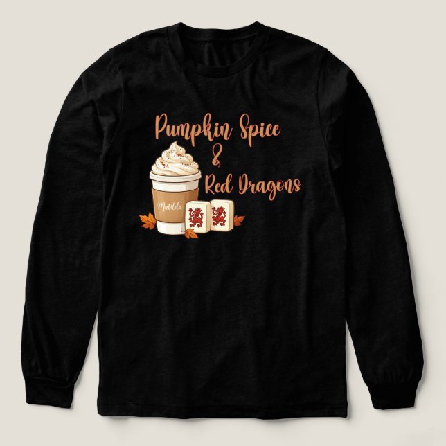 Pumpa Krydda och Röda Drakar Mahjong Höst T Shirt (Design framsida)