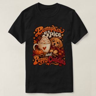 Pumpa Krydda och Valpkramar Mysig Höst Hund T Shirt