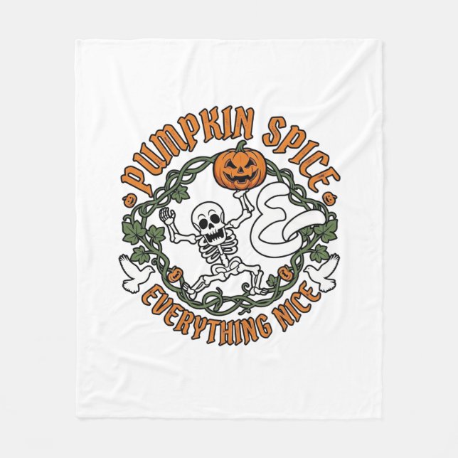Pumpa Kryddad Allt Gott Halloween Skelett V Fleecefilt (Framsidan)