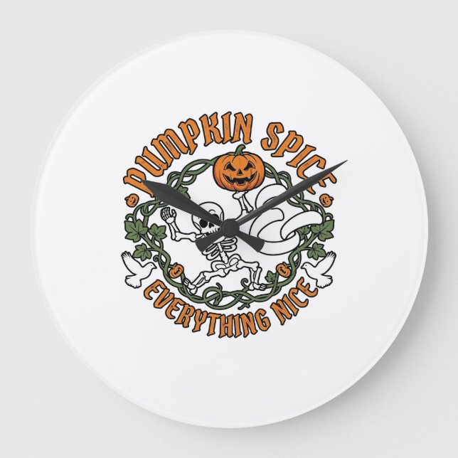 Pumpa Kryddad Allt Gott Halloween Skelett V Stor Klocka (Framsida)