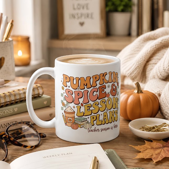Pumpa Kryddad Lektionsplaner Retro Höst Lärare Gåv Kaffemugg (Skapare uppladdad)