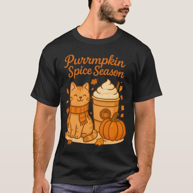 Pumpa Kryddad Säsong – Söt Katt Höst Autumn T Shirt (Framsida)
