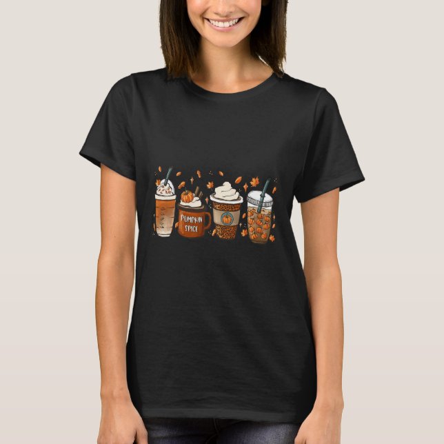Pumpa Kryddat Latte Höstlöv Kaffe Höst Än T Shirt (Framsida)