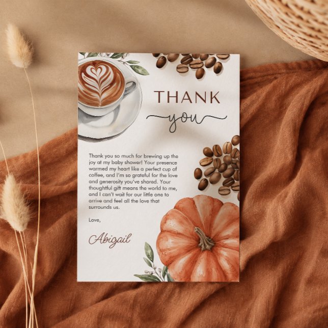 Pumpa Kryddkaffe Baby Shower Tacksamhetskort Tack Kort (Pumpkin Spice Coffee Baby Shower Thank You Card)