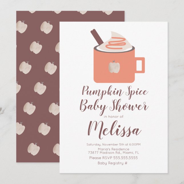 Pumpa Kryddkaffe Läggerbål Mugg Höst Baby Shower Inbjudningar (Fram/baksida)
