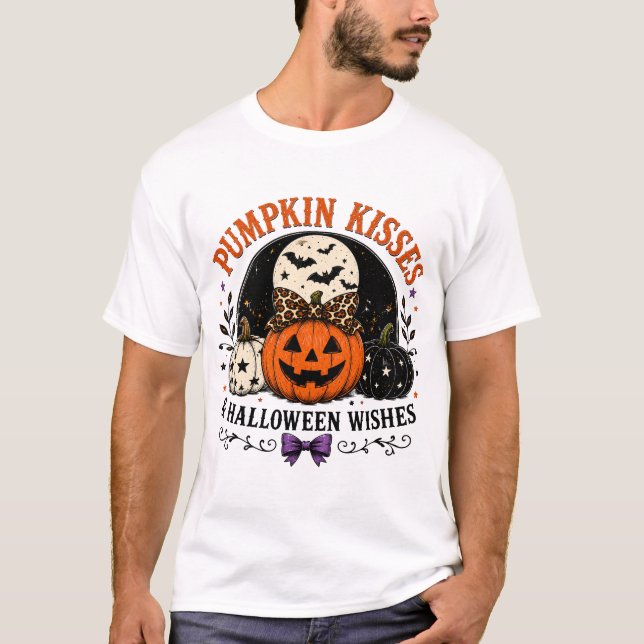 Pumpa Kyssar och Halloween Önskar T-Shirt (Framsida)