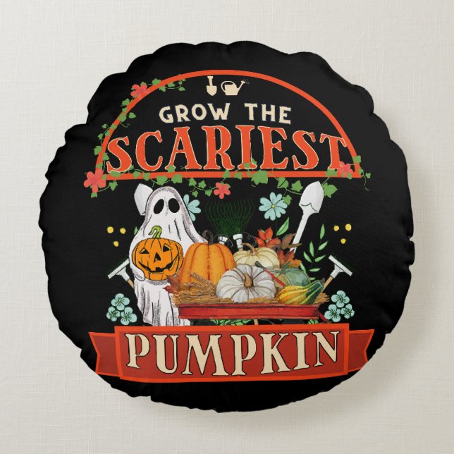 Pumpa Lantbrukare Halloween Rund Kudde (Framsidan)