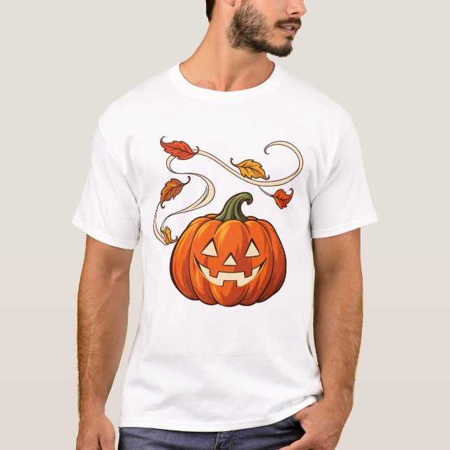 Pumpa Lantern och krullande blad T Shirt (Framsida)