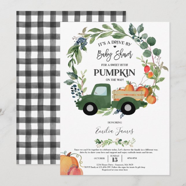 Pumpa Lastbil Könsneutral Höst Baby Shower Inbjudningar (Fram/baksida)