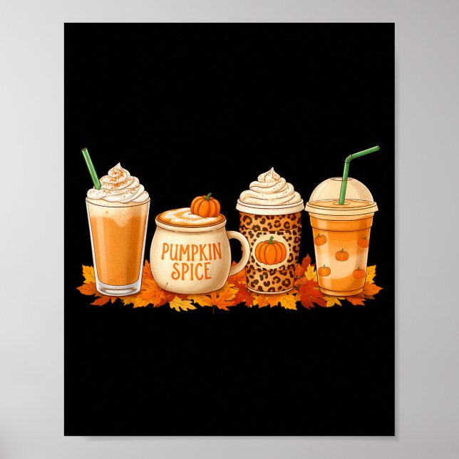 Pumpa Latte Sce Kaffe Höst Dryck Halloween Höst Poster (Framsidan)