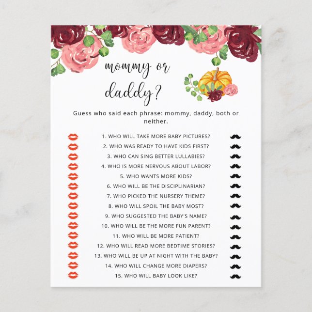Pumpa mammas eller pappas baby shower spel (Framsida)