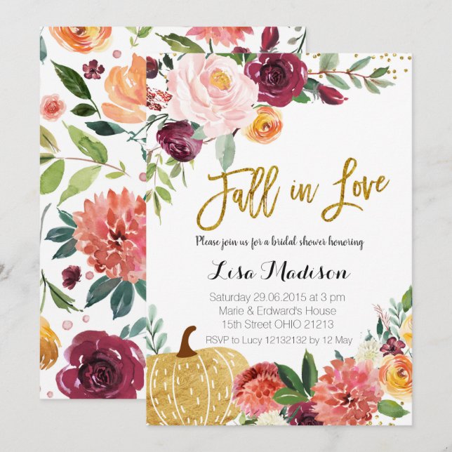 Pumpa Marsala Förälskelse Inbjudan (Fram/baksida)