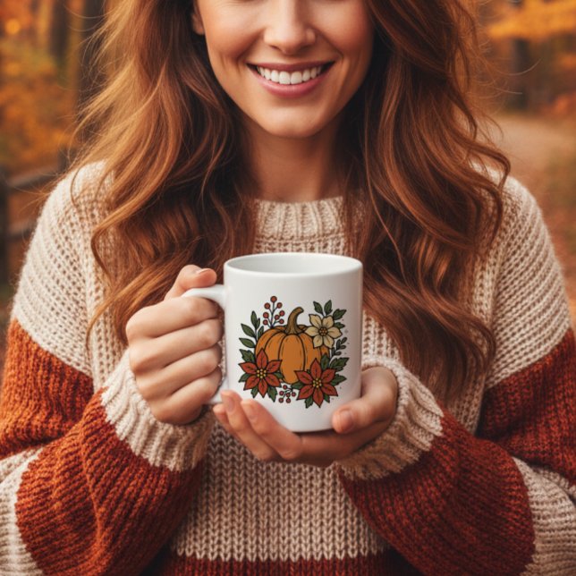 Pumpa med blommigt av poinsettia-blommor kaffemugg (Skapare uppladdad)