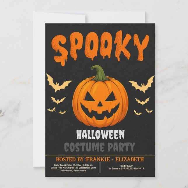 Pumpa med fladdermus silhuetter Halloween kostym Inbjudningar (Framsida)