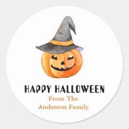 Pumpa med häxhatt Halloween Runt Klistermärke