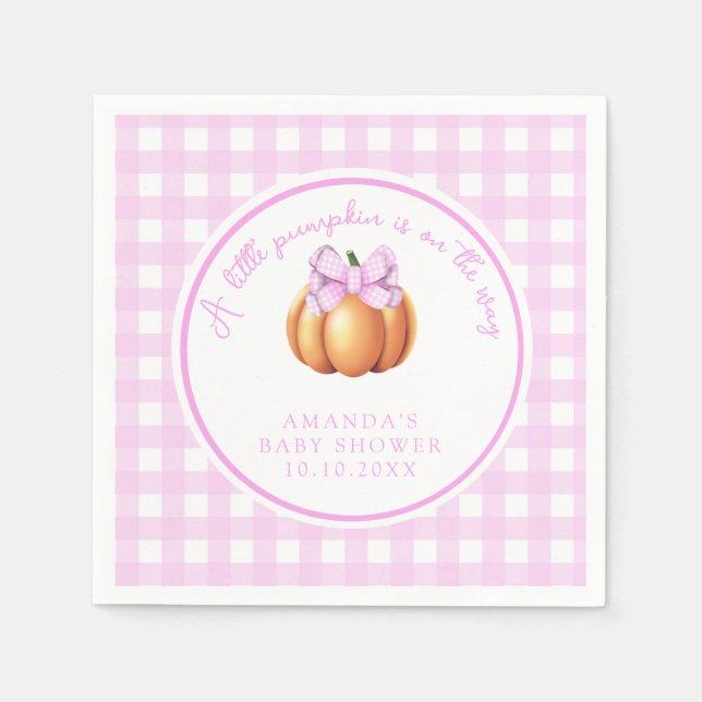 Pumpa med rosa rosett i bur baby shower pappersservett (Framsidan)