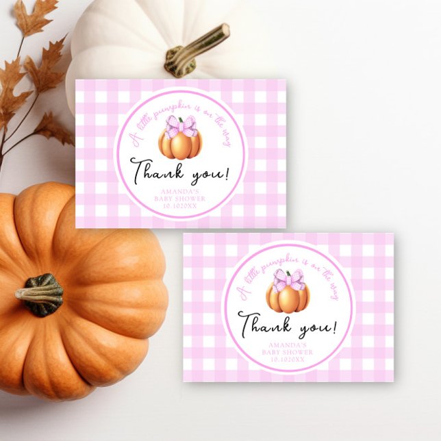 Pumpa med rosa rosett tack baby shower kort (Skapare uppladdad)