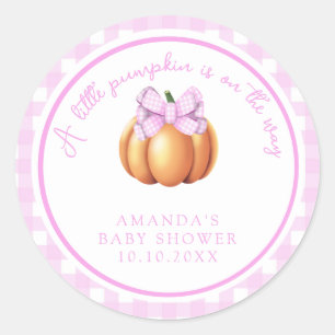 Pumpa med rosa slinga i bur baby shower runt klistermärke