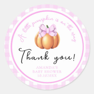 Pumpa med rosa slinga tack baby shower runt klistermärke