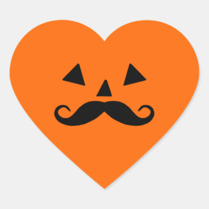 Pumpa Mustasch Halloween Hjärtformat Klistermärke