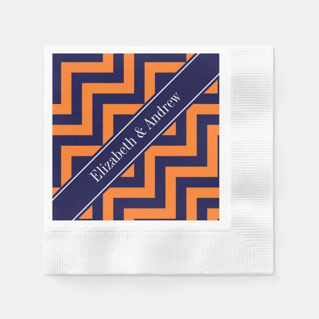 Pumpa Navy LG Chevron Marinblå Namn Monogram Pappersservett (Framsidan)