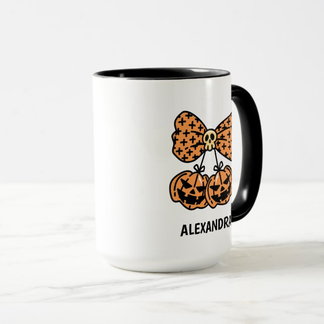 Pumpa och båge Halloween Personligt namn  Mugg (Framsida höger)