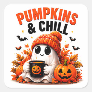 Pumpa Och Chilla Rolig Spök Mysig Höst Fyrkantigt Klistermärke
