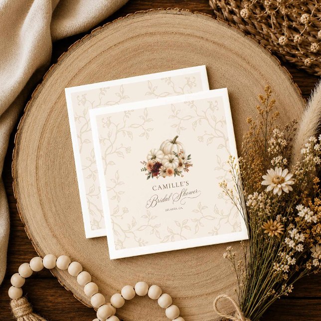 Pumpa och höstblomma bröllopsdusch servetter (Pumpkin Fall Floral Bridal Shower Paper Napkins)